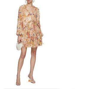 Zimmermann August Billow Frill Mini Dress Cream Floral Size S 1